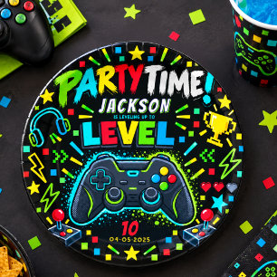 Level Up Gamer 10. Geburtstagsjunge Party Pappteller