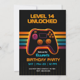 Level Up Gamer Birthday Invitation – Neon Game Einladung