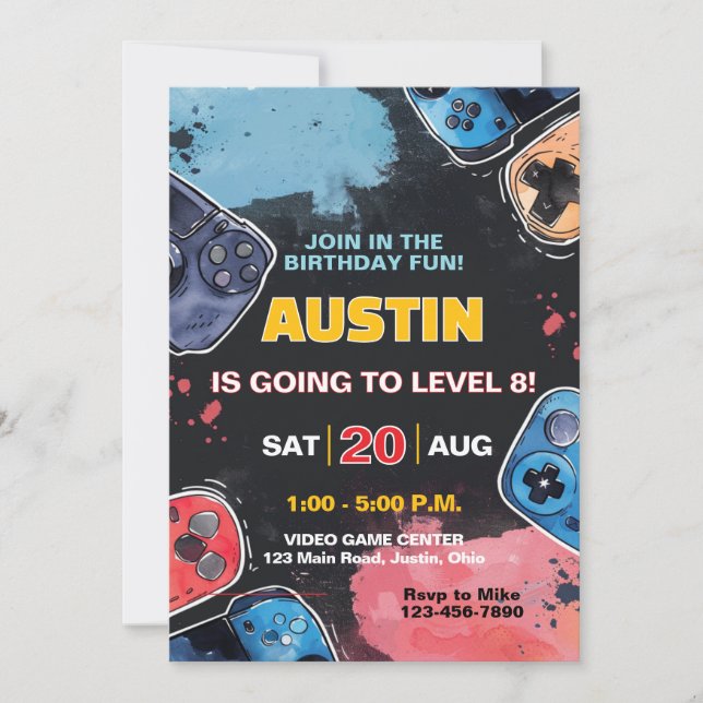 Level-Up-Gamer für Jungs oder Mädchen im Alter zum Einladung (Vorderseite)