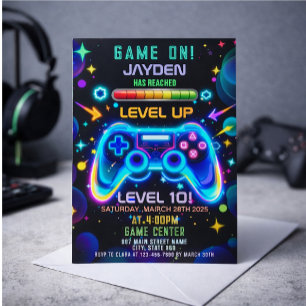 Level Up Gamer Geburtstagseinladung – Neon Game Einladung