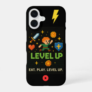 Level Up Gamer iPhone 16 Hülle – Pixel Retro Stil