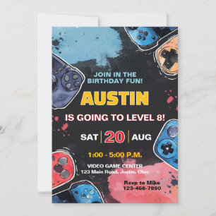 Level Up Gamer Jungen oder Mädchen Geburtstag jede Einladung