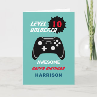 Level Up Gamer Kids Personalisiertes Alter Geburts Karte