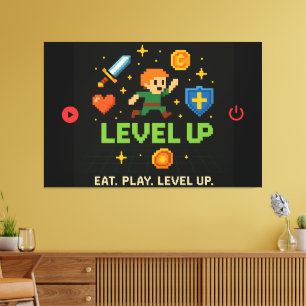 Level Up Gamer Leinwand – Pixel Retro-Wandkunst