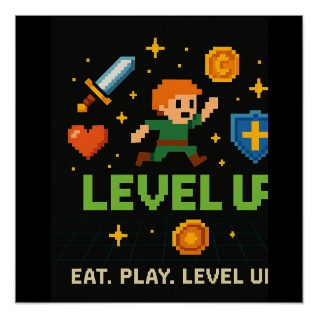 Level Up Gamer Poster – Retro-Pixel-Computerspielk (Vorderseite)