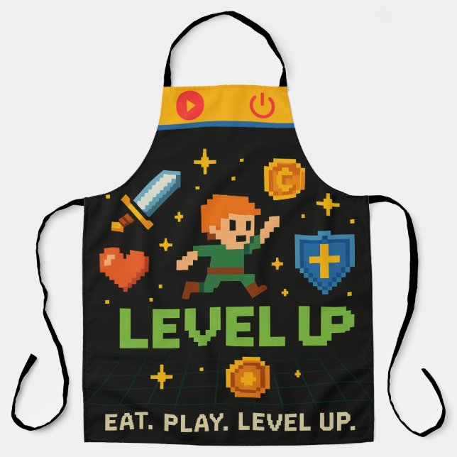 Level-Up-Gamer-Schürze - Retro-Pixel-Multiover-Pri Schürze (Vorderseite)