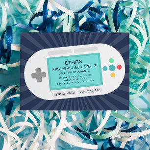 Level Up   Gamer Theme Kindergeburtstag Party Einladung
