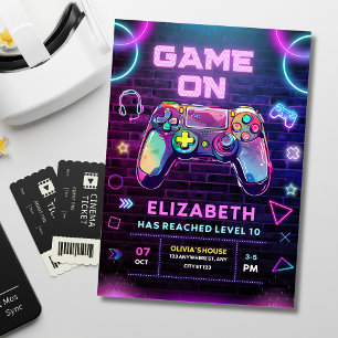 Level Up Gaming Geburtstag, Neon Video Game Geburt Einladung