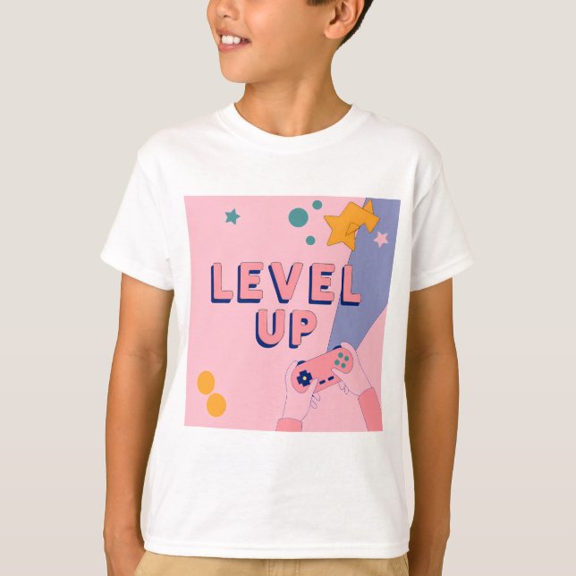 "Level Up" Gaming Illustration with Controller T-Shirt (Vorderseite)