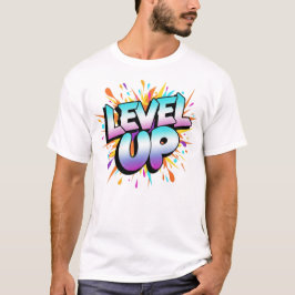Level Up - Gradient Power Burst Typografy T-Shirt
