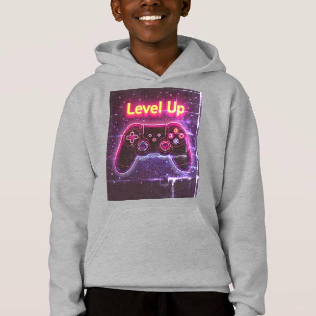 Level Up Neon Gamer Controller – Retro Pixel Art T Hoodie (Vorderseite)