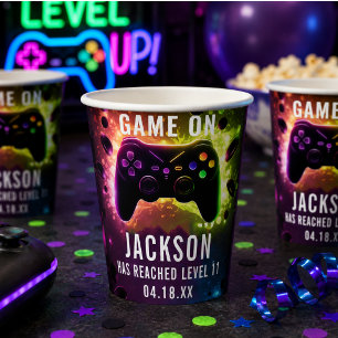 Level Up! Neon Video Game Birthday Party Pappbecher