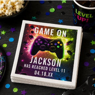 Level Up! Neon Video Game Birthday Party Serviette