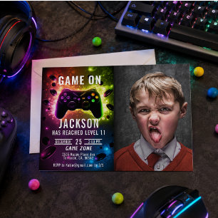 Level Up! Neon-Videospiel-Geburtstags-Einladung Einladung