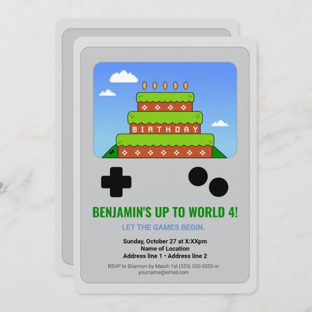 Level Up! Party für druckbares Videospiel lädt ein Einladung (Vorne/Hinten)