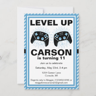 Level Up Personalisiert Gamer Pizza Party Geburtst Einladung