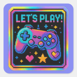 LEVEL UP Pixel Art Gamer Abzeichen Quadratischer Aufkleber