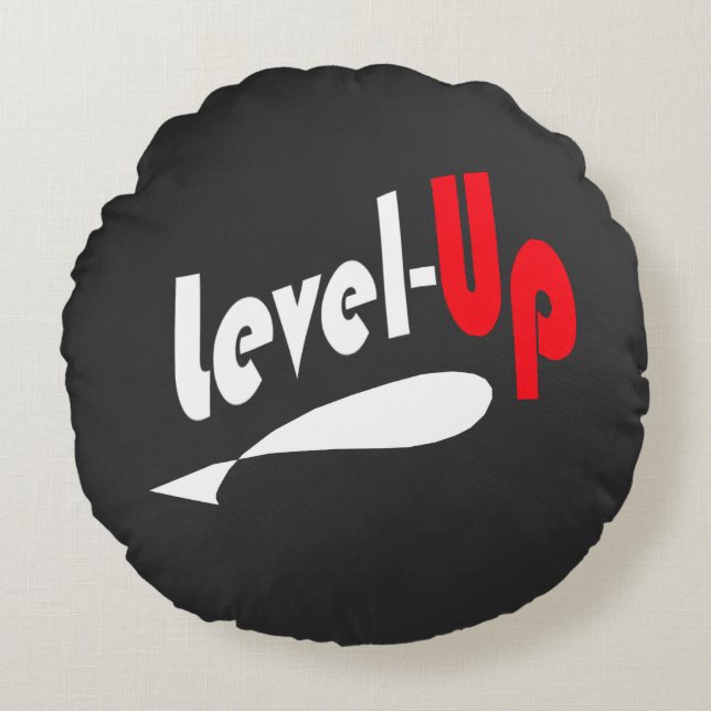 Level-Up Schwarzes rundes Wurfkissen Kissen (Vorderseite)
