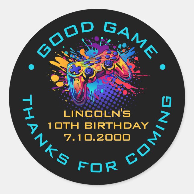 Level-Up-Video-Game-Controller Runder Aufkleber (Vorderseite)