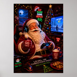Level Up Weihnachtsmodus aktiviert Gamer Santa Bei Poster