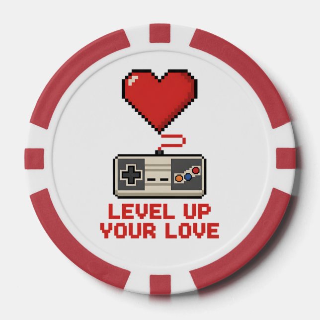 Level Up Your Love, Retro Pixel Gaming Design Pokerchips (Vorderseite)