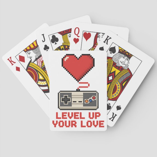 Level Up Your Love, Retro Pixel Gaming Design Spielkarten (Rückseite)
