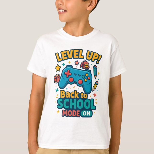 Level Up! Zurück zum Schulmodus: On - Gamer Kids T-Shirt (Vorderseite)