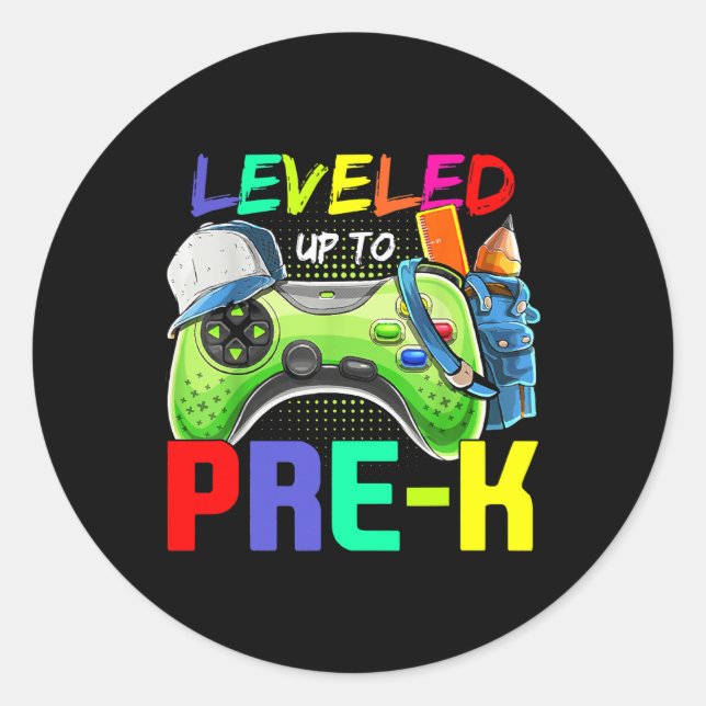 Leveled Up To PreK Gamer Back To School First Day  Runder Aufkleber (Vorderseite)