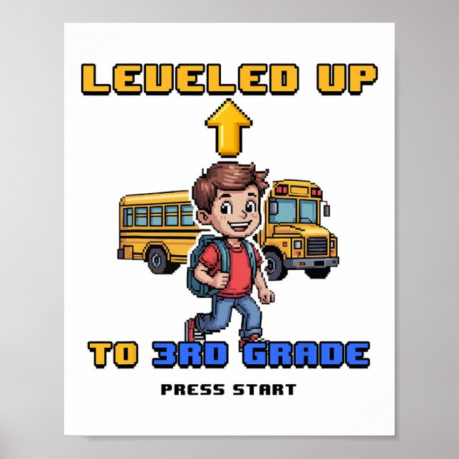 Leveling Up 3rd Grade Ck To School Funny Gamer Boy Poster (Vorne)