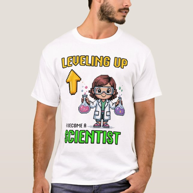 Leveling Up Scientist Ck To School Funny Gamer Gir T-Shirt (Vorderseite)