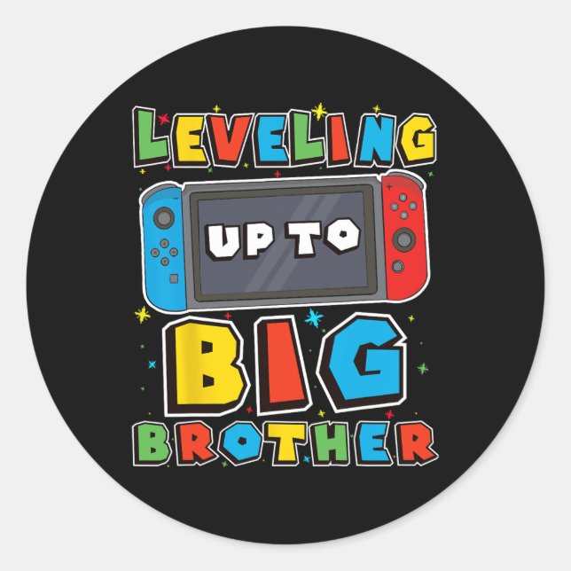 Leveling Up To Big Brother For Gamer Boys Kids Men Runder Aufkleber (Vorderseite)