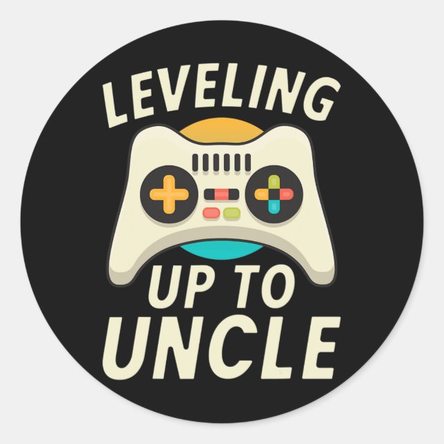 Leveling Up To Uncle Gaming Gamer Family Brother U Runder Aufkleber (Vorderseite)