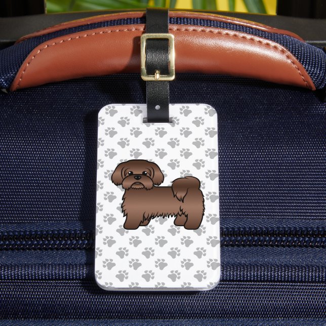 Lever Brown Shih Tzu Cartoon Dog & Custom Text Gepäckanhänger (Vorderseite Insitu 2)