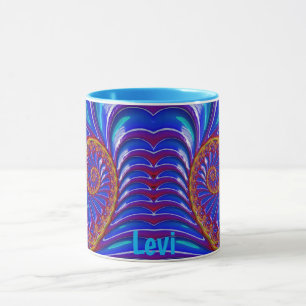 LEVI ~ GLOSSY 3D Zany Blue Yellow Fraktal ~ Tassen