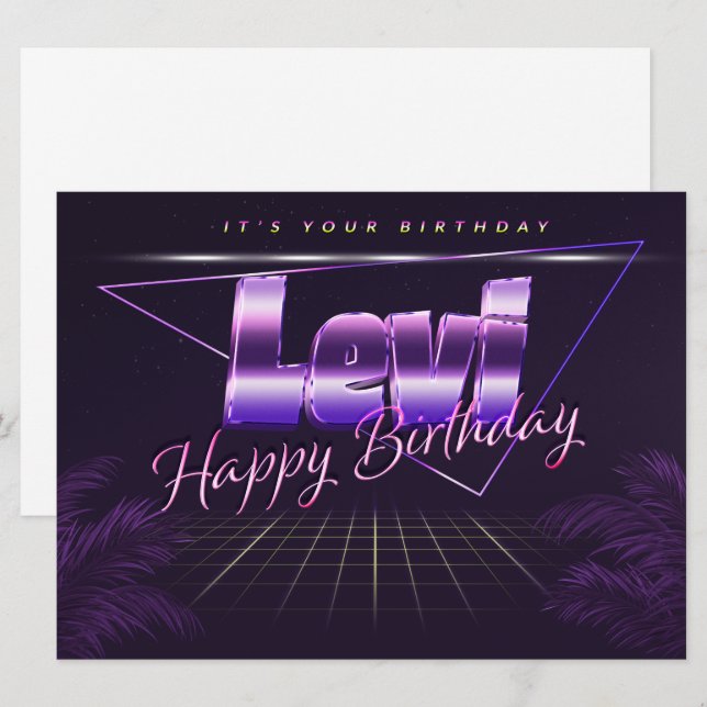Levi Name Vorname lila retro Karte Geburtstag (Vorne/Hinten)