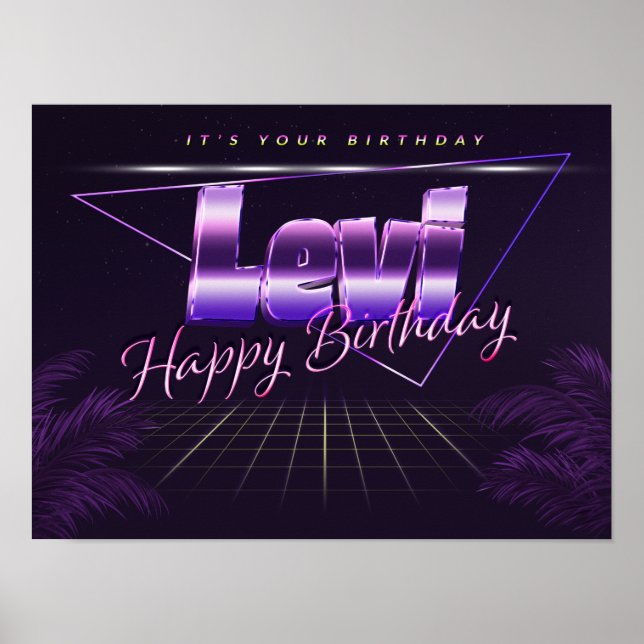 Levi Name Vorname lila retro Poster Geburtstag (Vorne)