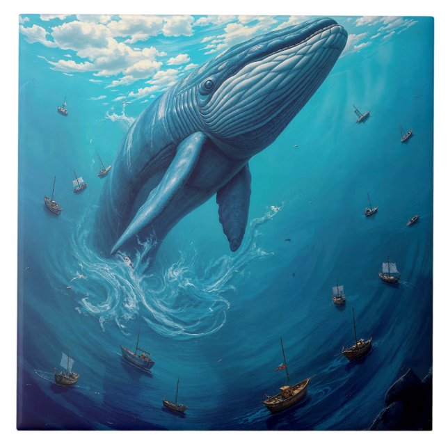 Leviathan’s Flight to Freedom – Surreal Whale Art Fliese (Vorderseite)