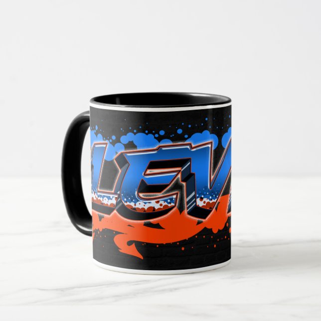 Levin Vorname Name Graffiti blue orange Tasse (Vorderseite Links)