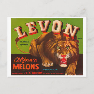 Levon Calfironia Melonen Vintage-Kistenetikett - L Postkarte