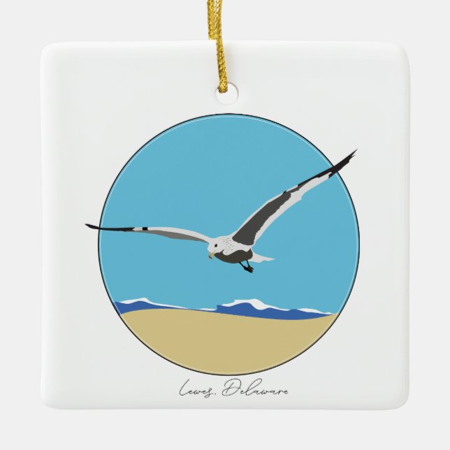 Lewes, Delaware Sea Gull am Strand Keramikornament (Vorderseite)