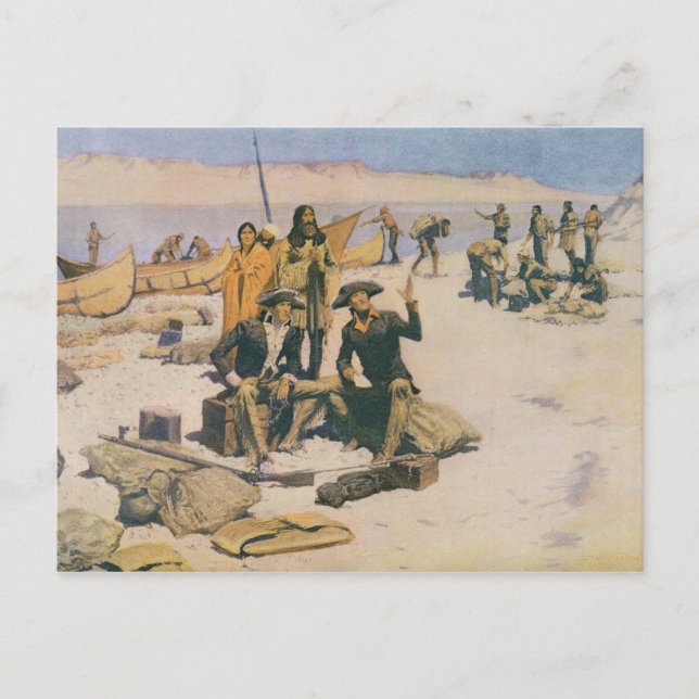 Lewis und Clark am Columbia River Postkarte (Vorderseite)