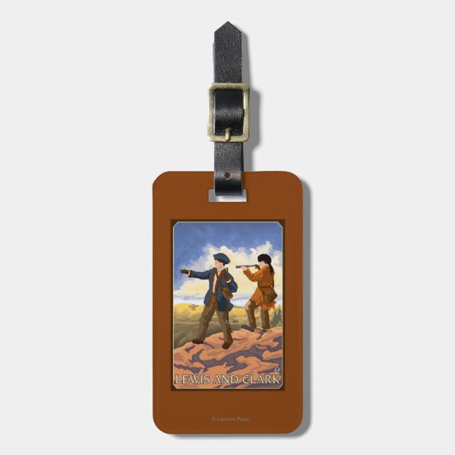 Lewis und Clark, die den Westen erforschen Gepäckanhänger (Vorderseite vertikal)