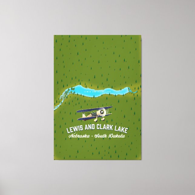 Lewis und Clark Lake Map Poster. Leinwanddruck (Vorderseite)