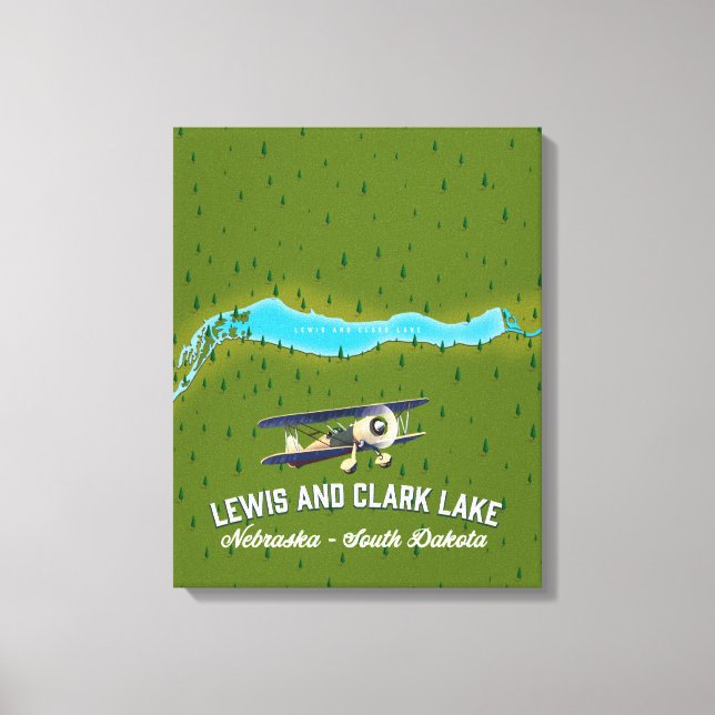 Lewis und Clark Lake Map Poster. Leinwanddruck (Vorderseite)