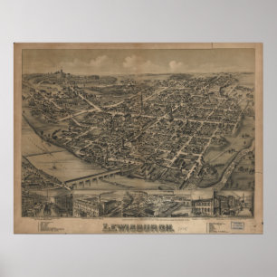 Lewisburg Pennsylvania 1884 Antique Panoramabalkar Poster