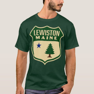 Lewiston Maine Retro Pine Tree Shield Green T-Shirt