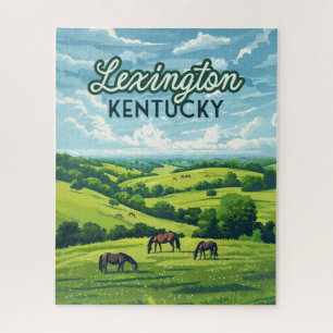 Lexington Kentucky Horses Bluegrass Farm Vintag Puzzle