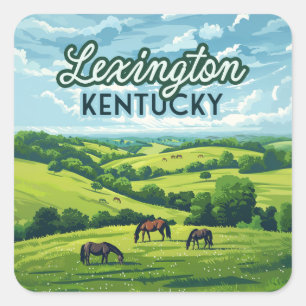 Lexington Kentucky Horses Bluegrass Farm Vintag Quadratischer Aufkleber