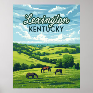 Lexington Kentucky Pferde Bluegrass-Farmen Vintage Poster