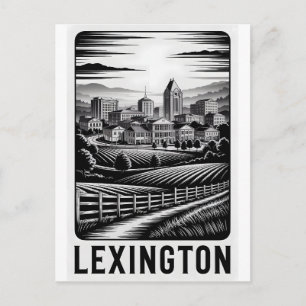 Lexington Kentucky Skyline Schwarz Weiß Holzschnit Feiertagspostkarte